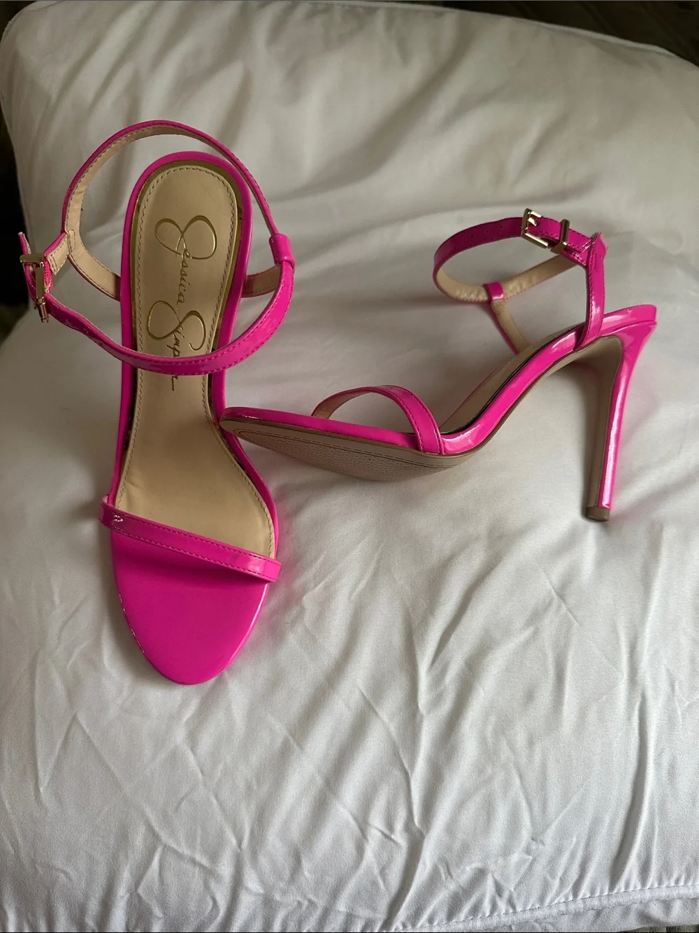Jessica Simpson Neon Pink Patent Ankle-Strap Stilettos